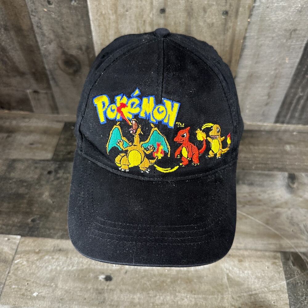 Rare Vintage Pokemon Hat 00's Charizard Charmander Youth Cap Strapback Black